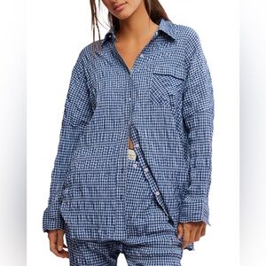 Free People Cloud Ten Navy Seersucker Sleep Shirt